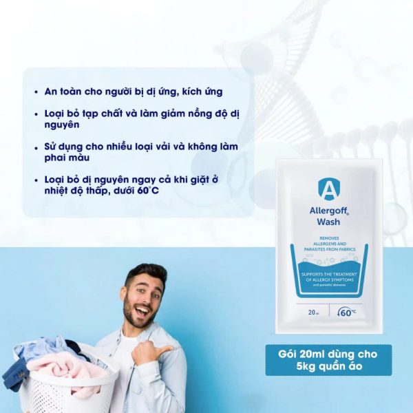 Nước giặt Allergoff - hộp 6 gói 20ml - loại bỏ dị nguyên và ký sinh trùng - Hình ảnh 4