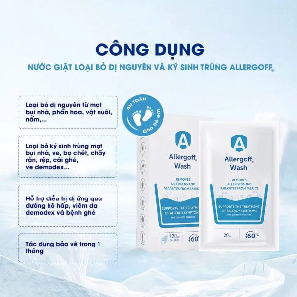 Nước giặt Allergoff - hộp 6 gói 20ml - loại bỏ dị nguyên và ký sinh trùng - Hình ảnh 3